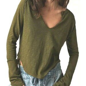 Free People WE THE FREE Women's Hailey Long Sleeve Top In Olive Green Sz Small